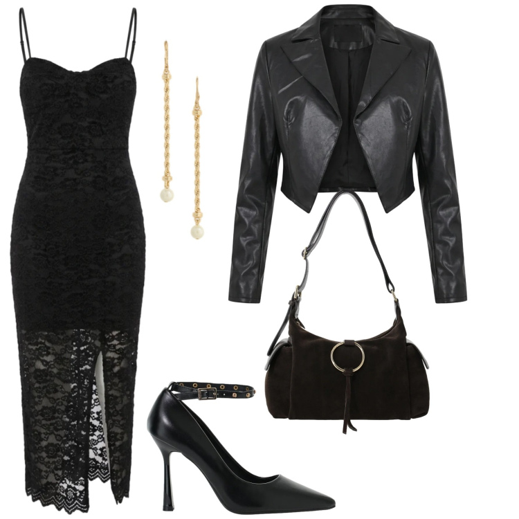 Outfit donna - Total look #2494848. Stile Rock per Serata fuori. Abbinamento con décolleté, borse a spalla, orecchini, blazer, vestiti.