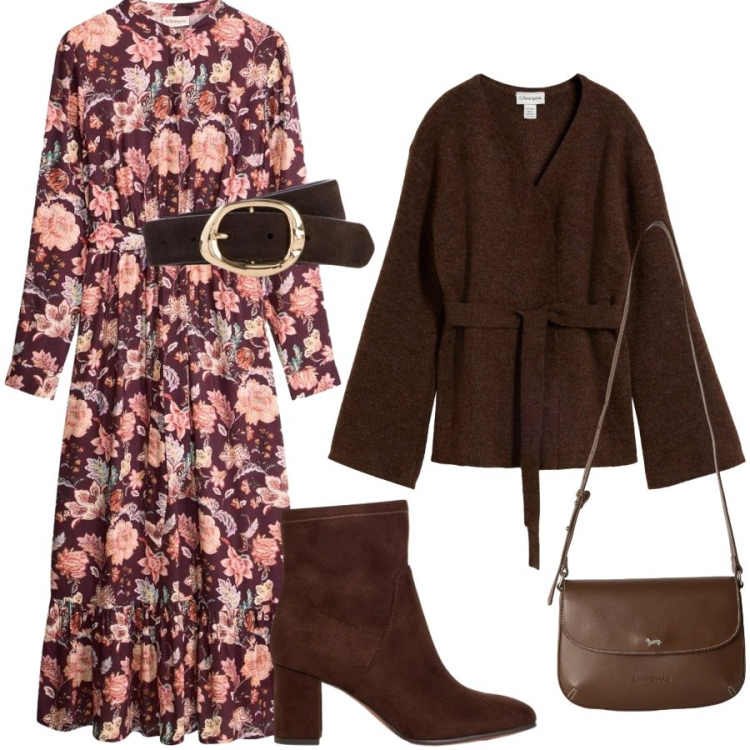 Outfit donna - Boho chic autunnale. Stile Boho per Tutti i giorni. Abbinamento con borse a tracolla, vestiti lunghi, cardigans, stivaletti, cinture.