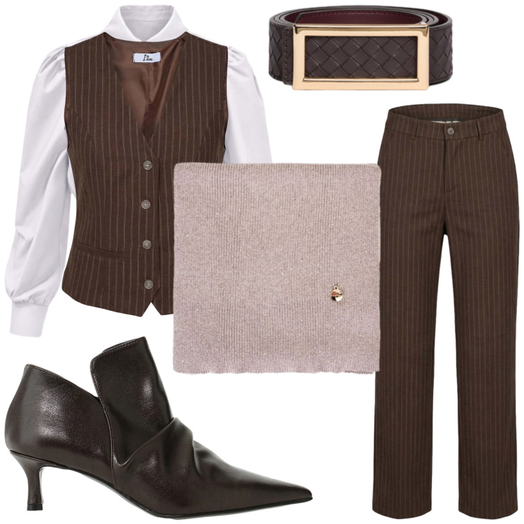 Outfit donna - Chuck girl. Stile Chic per Ufficio. Abbinamento con pantaloni, gilet, camicie, stivaletti, cinture, sciarpe.