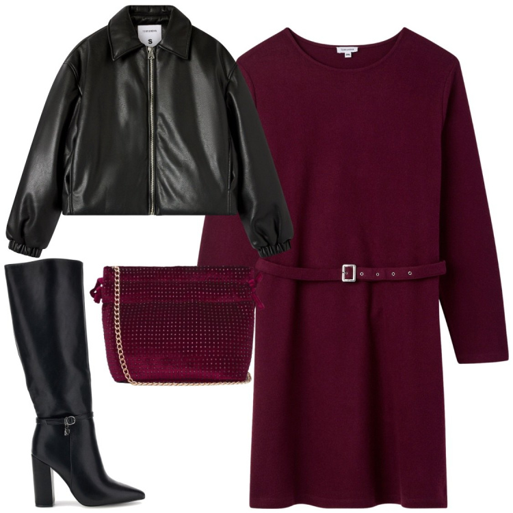 Outfit donna - Total look #2494868. Stile Chic per Serata fuori. Abbinamento con bomber, vestiti corti, borse a tracolla, stivali.