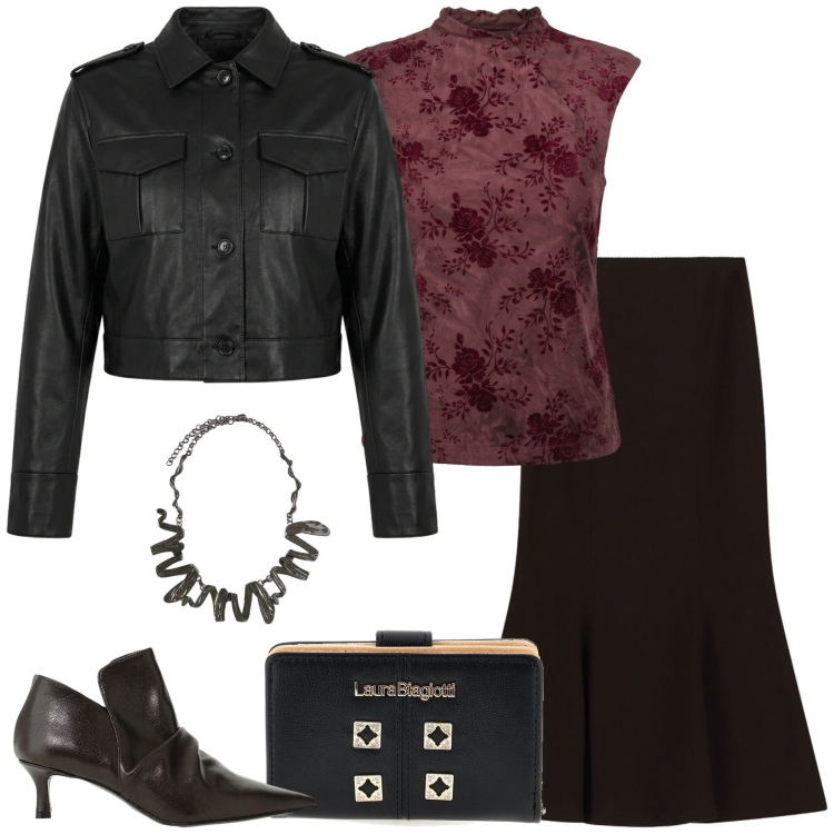Outfit donna - Gotica. Stile Vintage retrò per Serata fuori. Abbinamento con ciondoli, stivaletti, gonne lunghe, top, bomber, portafogli.