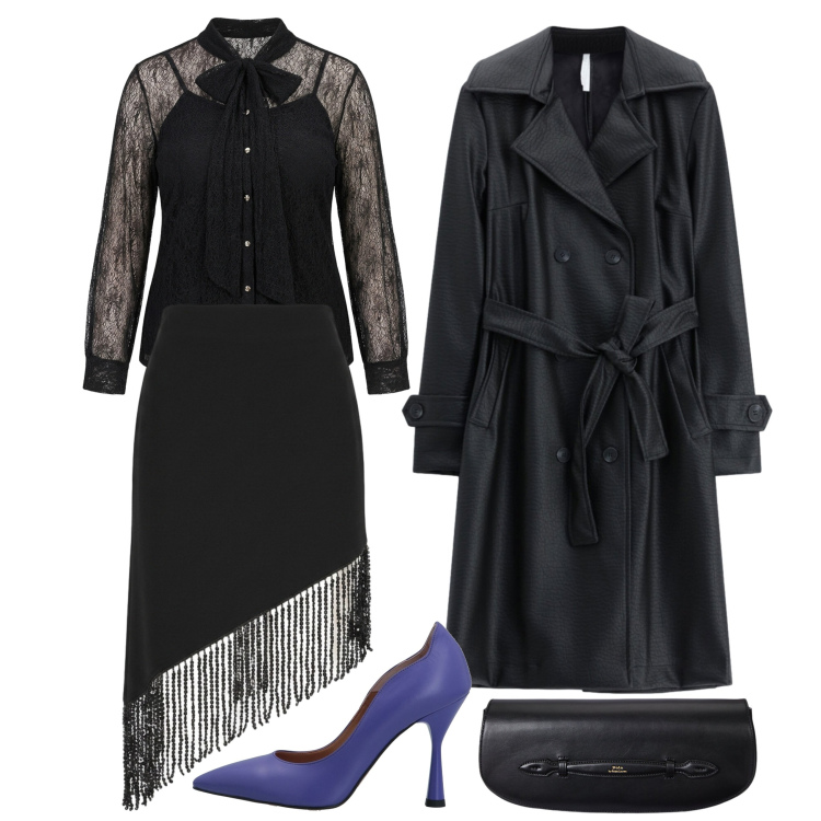Outfit donna - Sensual Dark mood. Stile Rock per Serata fuori. Abbinamento con trench, clutch, gonne longuette, camicie, décolleté.