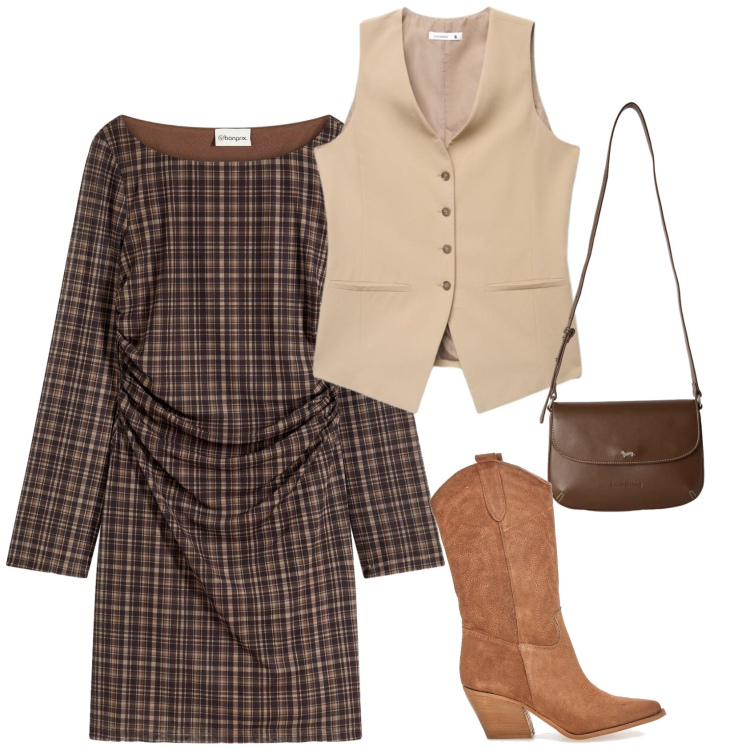 Outfit donna - Total look #2494936. Stile Boho per Tutti i giorni. Abbinamento con borse a tracolla, gilet, stivaletti texani, vestiti.
