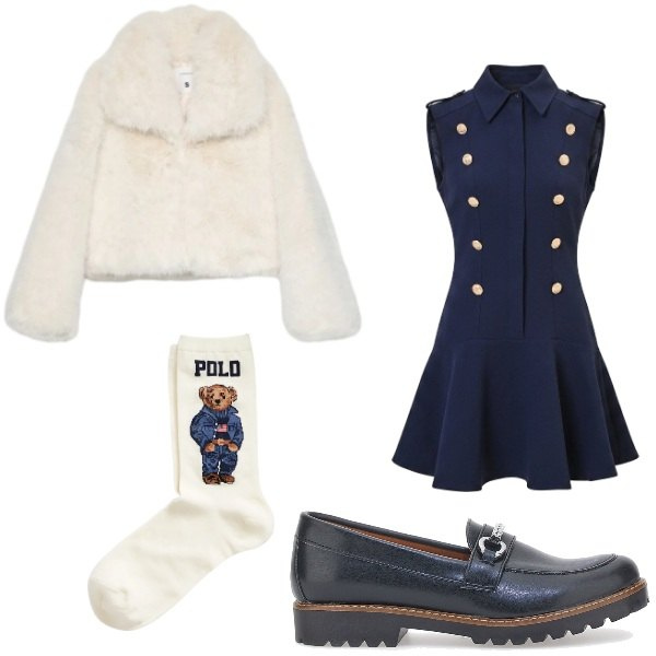 Outfit donna - Underwater. Stile Preppy per Serata fuori. Abbinamento con calzini, vestiti corti, blazer, mocassini.