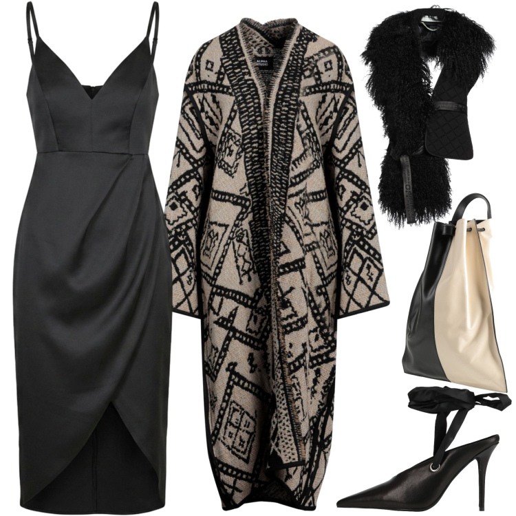 Outfit donna - L'abito seducente. Stile Sexy per Serata fuori. Abbinamento con vestiti asimmetrici, cardigans, décolleté, cinture, zaini.