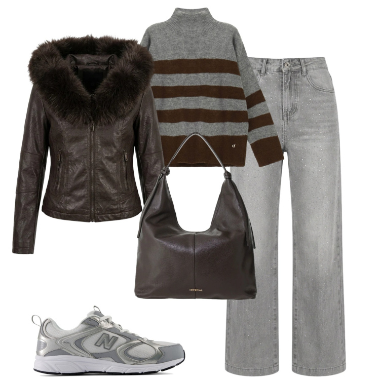 Outfit donna - Le capsule wardrobe. Stile Casual chic per Tutti i giorni. Abbinamento con borse a spalla, maglieria, giacche, jeans, sneakers.