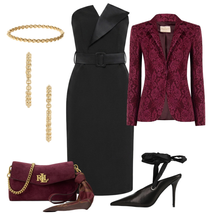 Outfit donna - Halloween movie icons. Stile Bon Ton per Serata fuori. Abbinamento con borse a tracolla, orecchini, braccialetti, vestiti asimmetrici, blazer, décolleté.