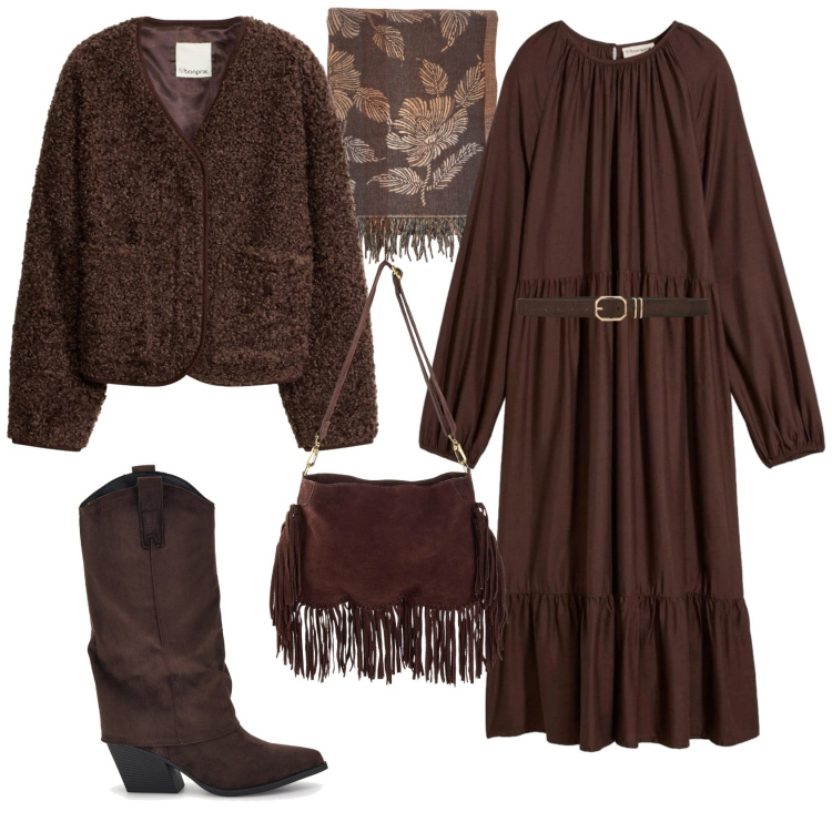 Outfit donna - Boho chic ogni giorno. Stile Boho per Tutti i giorni. Abbinamento con sciarpe, cinture, blazer, borse a tracolla, stivali, vestiti.
