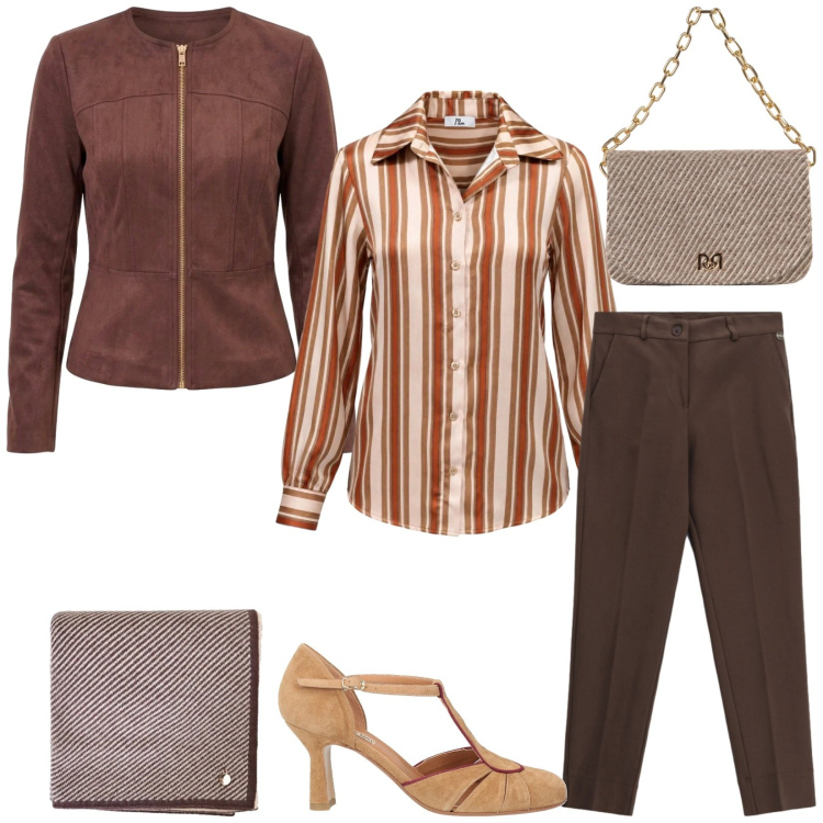 Outfit donna - Total look #2495002. Stile Chic per Ufficio. Abbinamento con camicie, pantaloni, sciarpe, blazer, borse a spalla, décolleté.