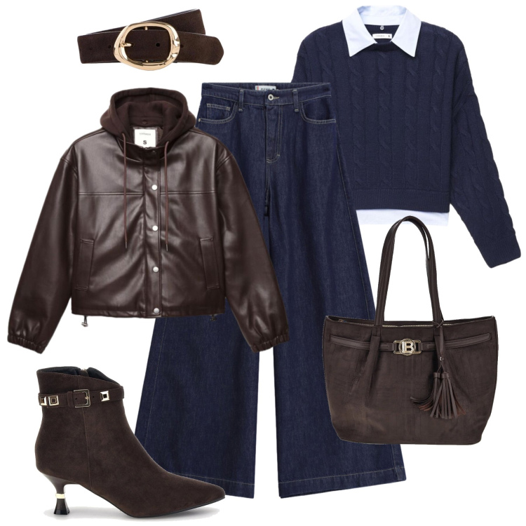 Outfit donna - Ankle boots in città. Stile Urban per Tutti i giorni. Abbinamento con jeans, maglieria, bomber, stivaletti, shopping bag, cinture.