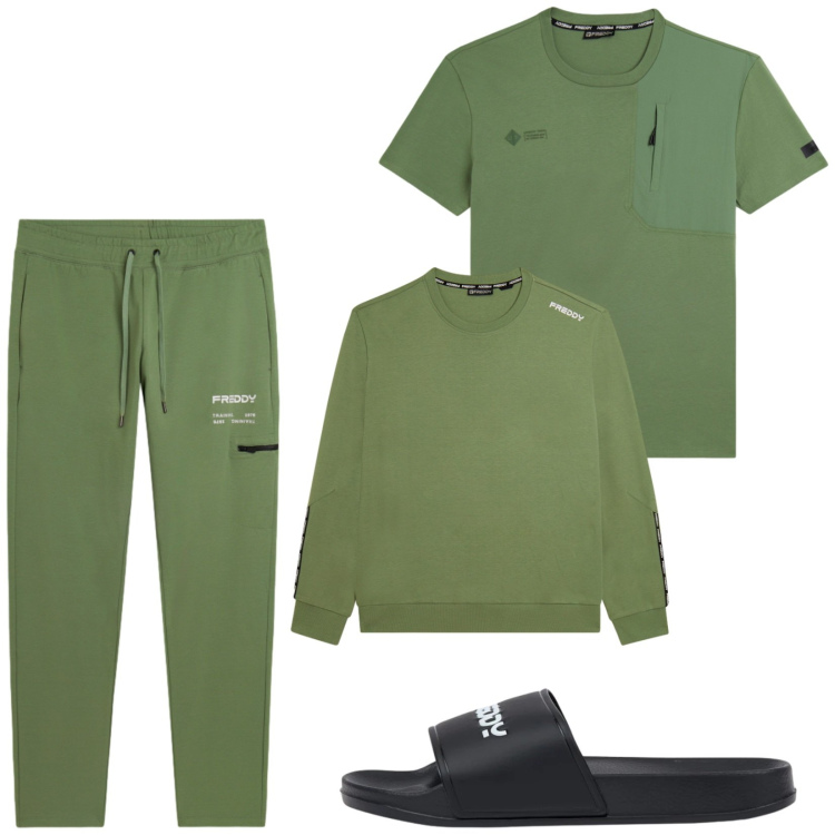 Outfit uomo - Total look #2495005. Stile Casual per Tutti i giorni. Abbinamento con felpe, t-shirt, pantaloni, sandali.