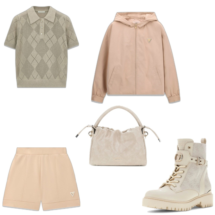 Outfit mujer - Casual chic #14737. Estilo Casual chic para Todos los días. Combinación con botas, prendas de punto, bolsos de mano, blazers, shorts.