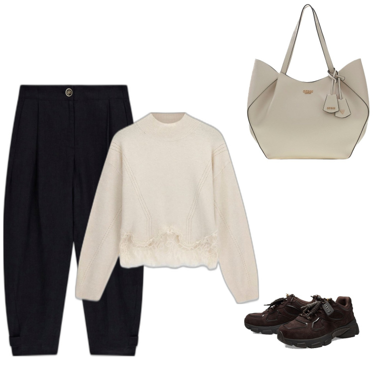Outfit mujer - Casual chic #14738. Estilo Casual chic para Todos los días. Combinación con bolso shopper, pantalones, prendas de punto, sneakers.