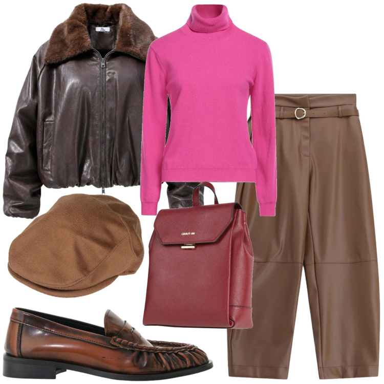Outfit donna - Colore in autunno. Stile Casual per Tutti i giorni. Abbinamento con bomber, pantaloni, mocassini, maglieria, cappelli, zaini.