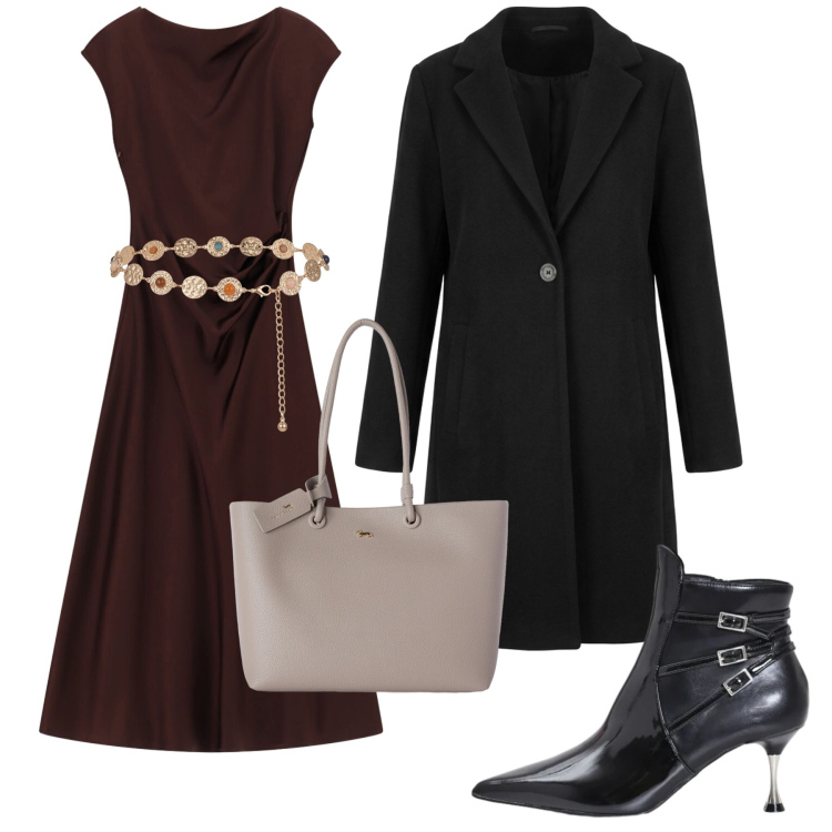 Outfit donna - Total look #2495037. Stile Bon Ton per Serata fuori. Abbinamento con shopping bag, vestiti midi/longuette, stivaletti, cinture, cappotti.
