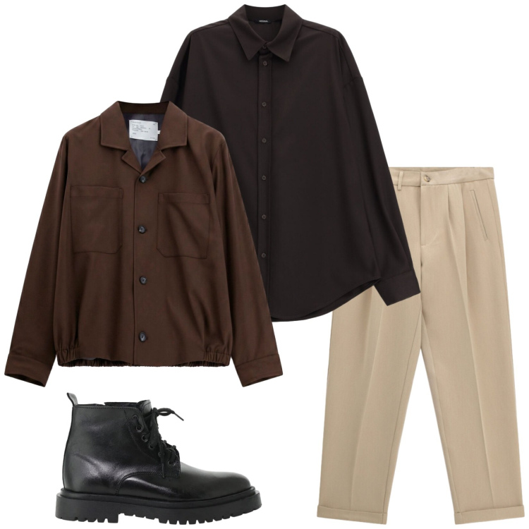 Outfit uomo - Total look #2495051. Stile Trendy per Serata speciale. Abbinamento con anfibi, camicie, cappotti, pantaloni.