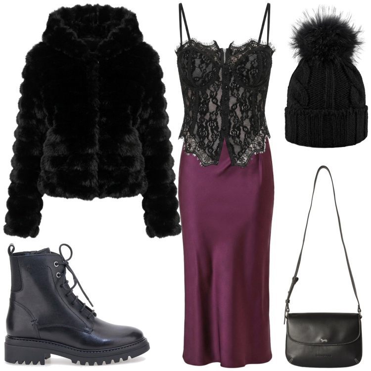 Outfit donna - Halloween movie icons. Stile Rock per Serata fuori. Abbinamento con borse a tracolla, gonne longuette, top, berretti, blazer, anfibi.