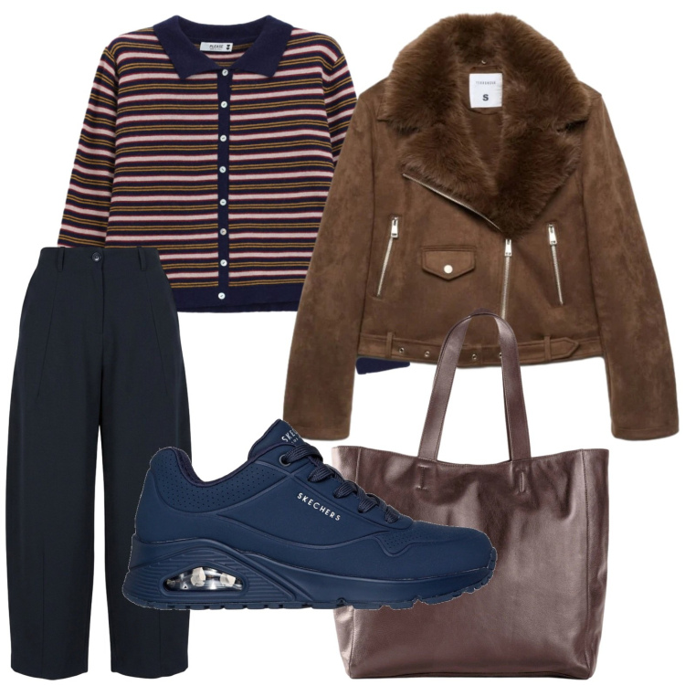 Outfit donna - Weekend Out of Town. Stile Basic per Tutti i giorni. Abbinamento con cardigans, pantaloni, giacche, sneakers, shopping bag.
