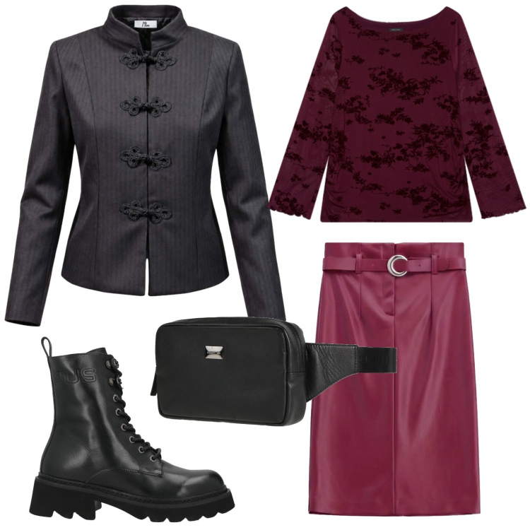 Outfit donna - Giacca moderna. Stile Casual per Tutti i giorni. Abbinamento con blazer, gonne longuette, t-shirt, stivaletti, marsupi.