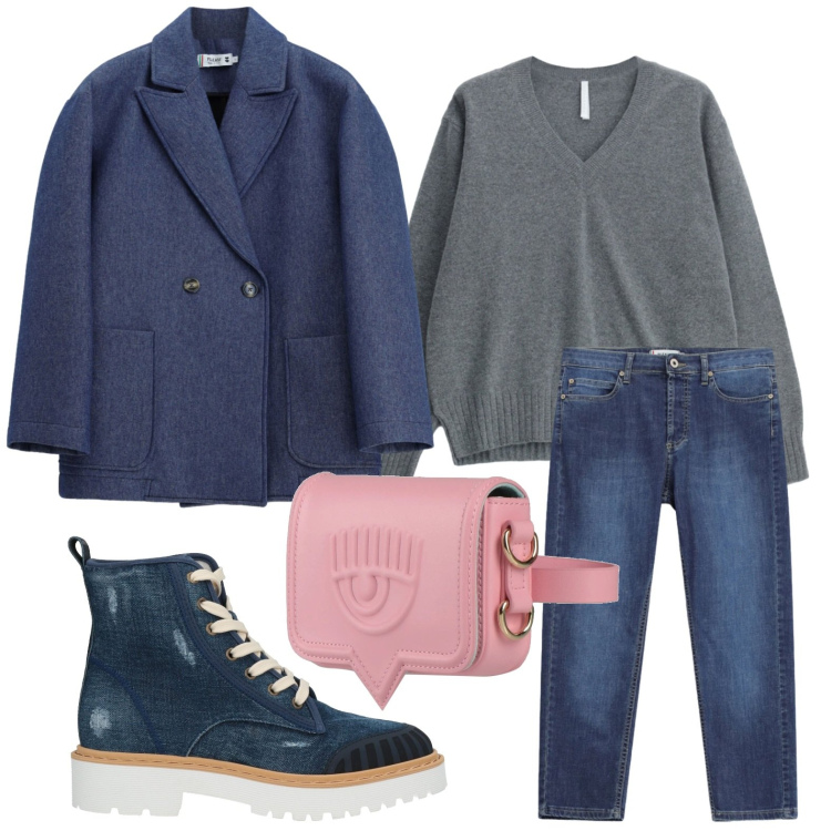 Outfit donna - Accessori di moda. Stile Casual per Tutti i giorni. Abbinamento con maglieria, jeans dritti, cappotti, stivaletti, marsupi.