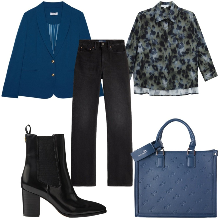Outfit donna - La Capsule Wardrobe: semplicemente. Stile Casual per Tutti i giorni. Abbinamento con borse a mano, blazer, stivaletti, jeans dritti, camicie.