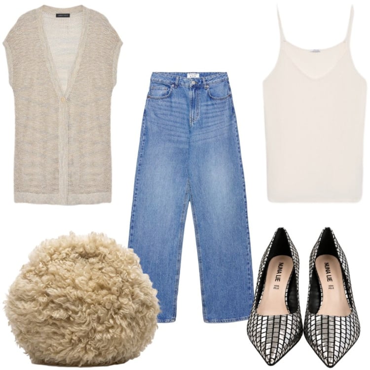 Outfit donna - La Capsule Wardrobe : trendy low cost. Stile Trendy per Tutti i giorni. Abbinamento con maglieria, canottiere, décolleté, pochette, jeans.