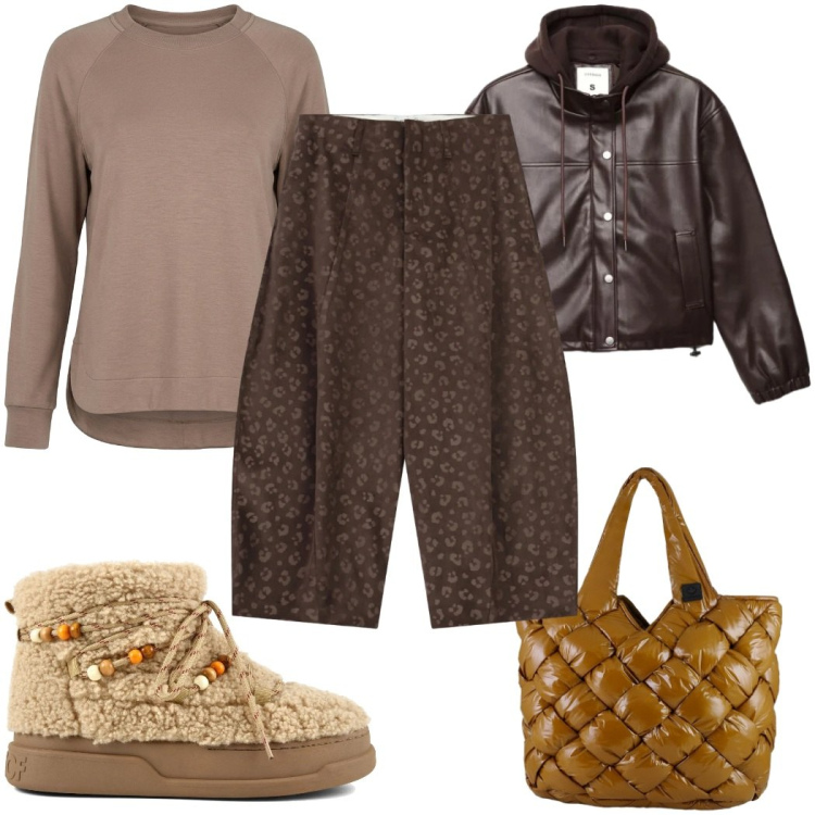 Outfit donna - La Capsule Wardrobe : super trendy. Stile Trendy per Tutti i giorni. Abbinamento con pantaloni, borse tote, bomber, felpe, stivaletti.