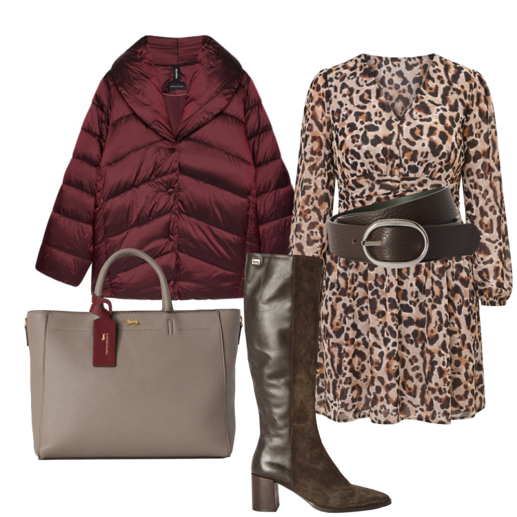Outfit donna - Ottobre. Stile Trendy per Tutti i giorni. Abbinamento con borse a mano, cinture, stivali, piumini, vestiti corti.