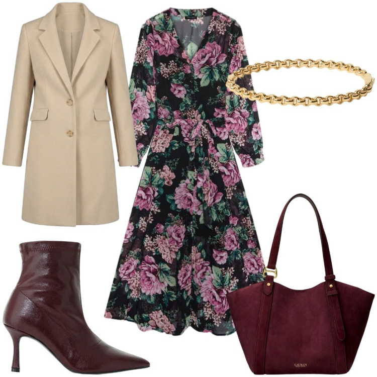Outfit donna - Stasera nella migliore pizzeria. Stile Romantica per Serata fuori. Abbinamento con stivaletti, vestiti midi/longuette, borse tote, braccialetti, cappotti.