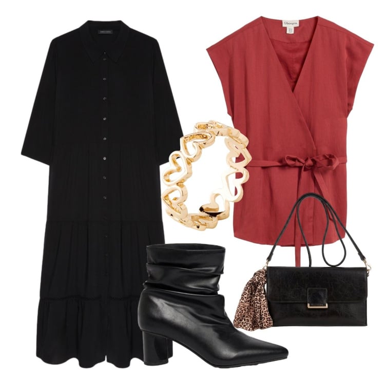 Outfit donna - Boho ricercato. Stile Boho per Ufficio. Abbinamento con vestiti lunghi, gilet, stivaletti, borse a tracolla, anelli.