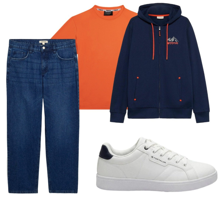 Outfit uomo - Total look #2495163. Stile Casual per Tutti i giorni. Abbinamento con t-shirt, jeans dritti, sneakers, felpe con cappuccio.