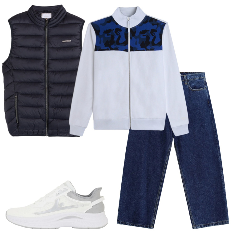 Outfit uomo - Basic. Stile Casual per Tutti i giorni. Abbinamento con jeans, piumini, felpe, sneakers.