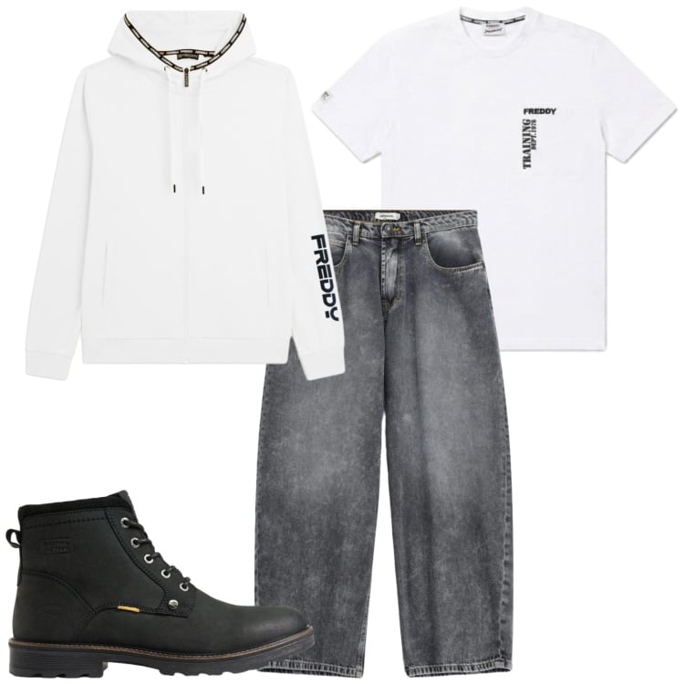 Outfit uomo - Francesco. Stile Casual per Tutti i giorni. Abbinamento con jeans, felpe con cappuccio, t-shirt, stivali e stivaletti.