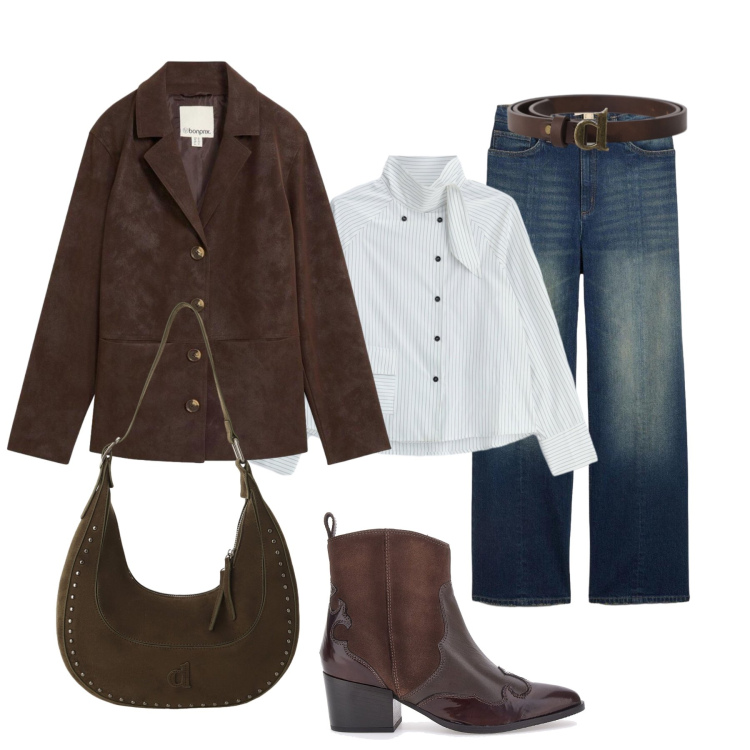 Outfit donna - Urban per la città. Stile Urban per Tutti i giorni. Abbinamento con camicie, cinture, borse a spalla, jeans dritti, blazer, stivaletti texani.