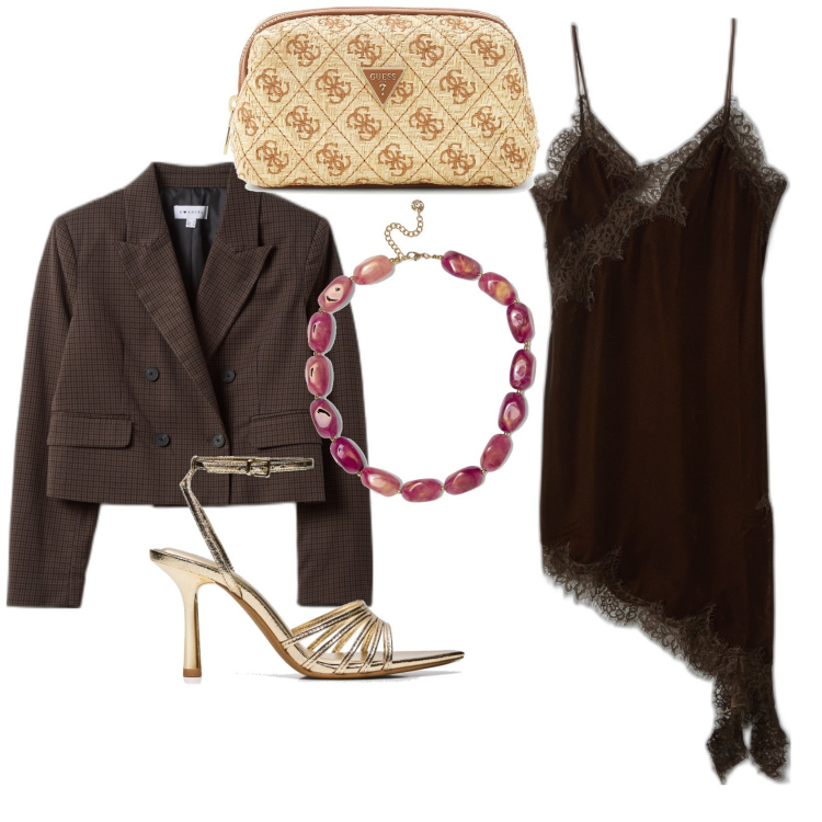 Outfit mujer - Glamour. Estilo Glamour para Noche/Fiesta elegante. Combinación con sandalias de tacón, pochette, collares, vestidos asimétricos, blazers.