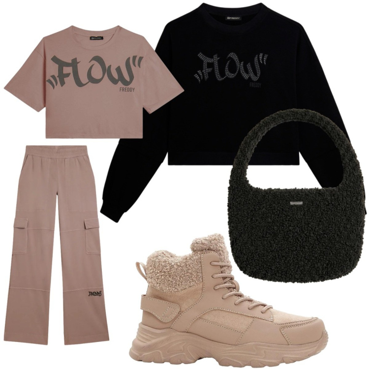 Outfit donna - Cargo pants. Stile Trendy per Tutti i giorni. Abbinamento con pantaloni cargo, t-shirt, felpe, borse a mano, stivaletti.