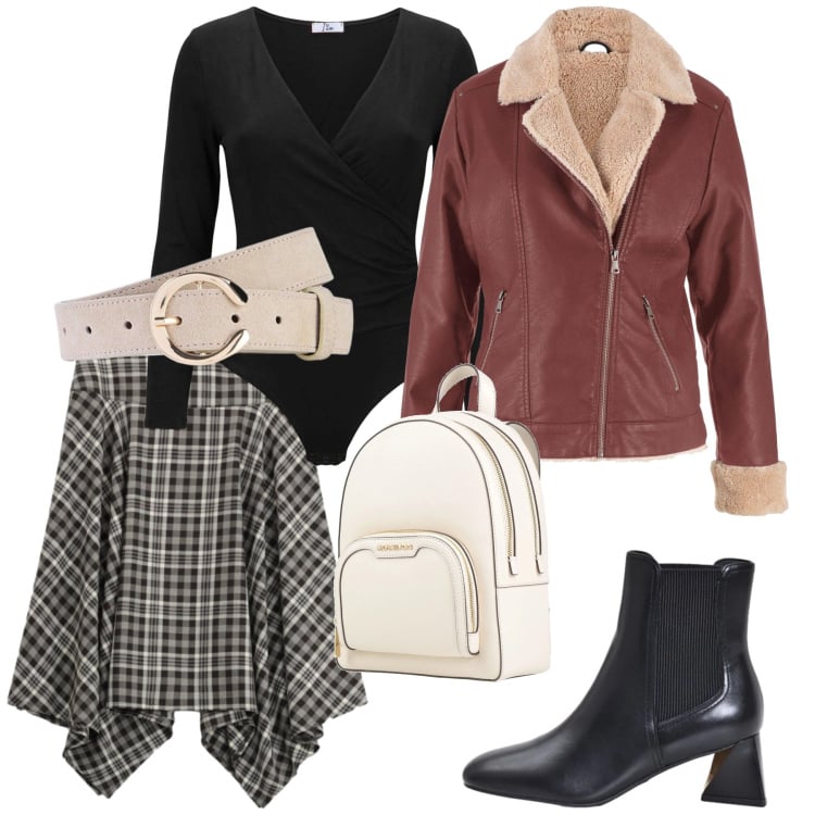 Outfit donna - Total look #2495211. Stile Rock per Serata fuori. Abbinamento con body, gonne longuette, stivaletti, zaini, cinture, bomber.