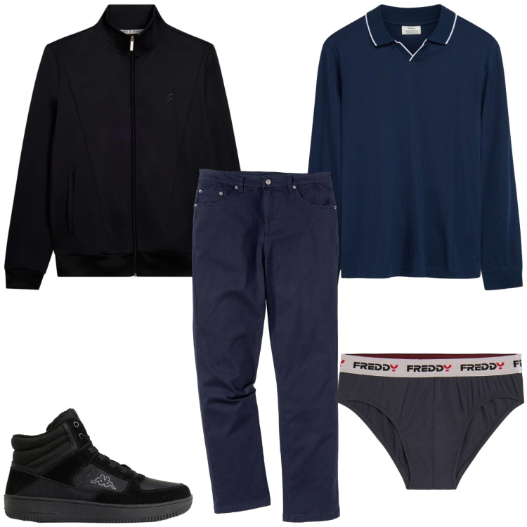 Outfit uomo - Total look #2495225. Stile Casual per Tutti i giorni. Abbinamento con bomber, slip, pantaloni, sneakers alte, polo.