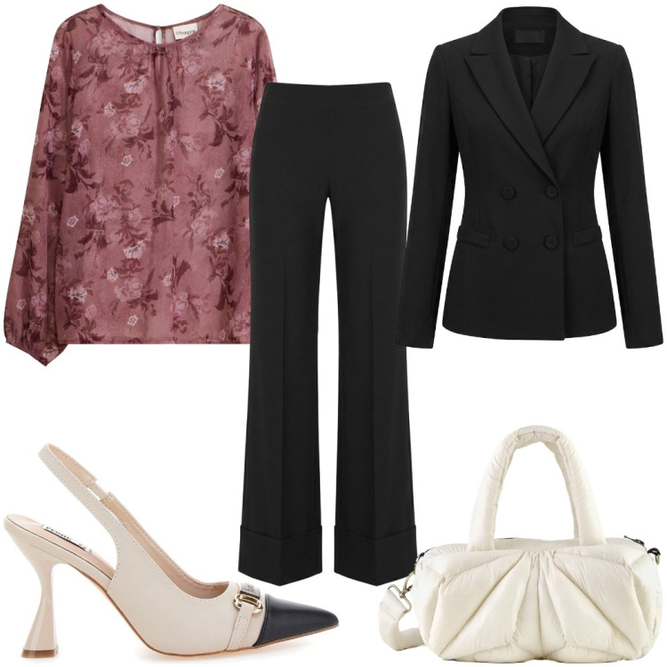 Outfit donna - Aperitivo glam - elegante. Stile Glamour per Serata fuori. Abbinamento con pantaloni, borse a mano, blazer, décolleté, tuniche.