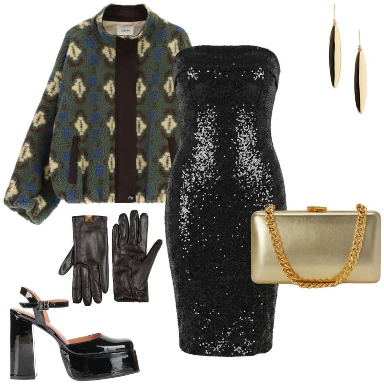 Outfit donna - Total look #2495243. Stile Glamour per Serata fuori. Abbinamento con clutch, orecchini, vestiti midi/longuette, blazer, décolleté, guanti.