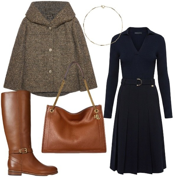 Outfit donna - Abito nero passepartout. Stile Casual chic per Tutti i giorni. Abbinamento con vestiti midi/longuette, blazer, stivali, collane, borse tote.