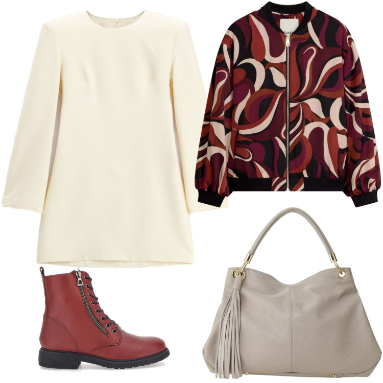 Outfit donna - Total look #2495255. Stile Urban per Scuola/Università. Abbinamento con borse a spalla, vestiti corti, anfibi, bomber.