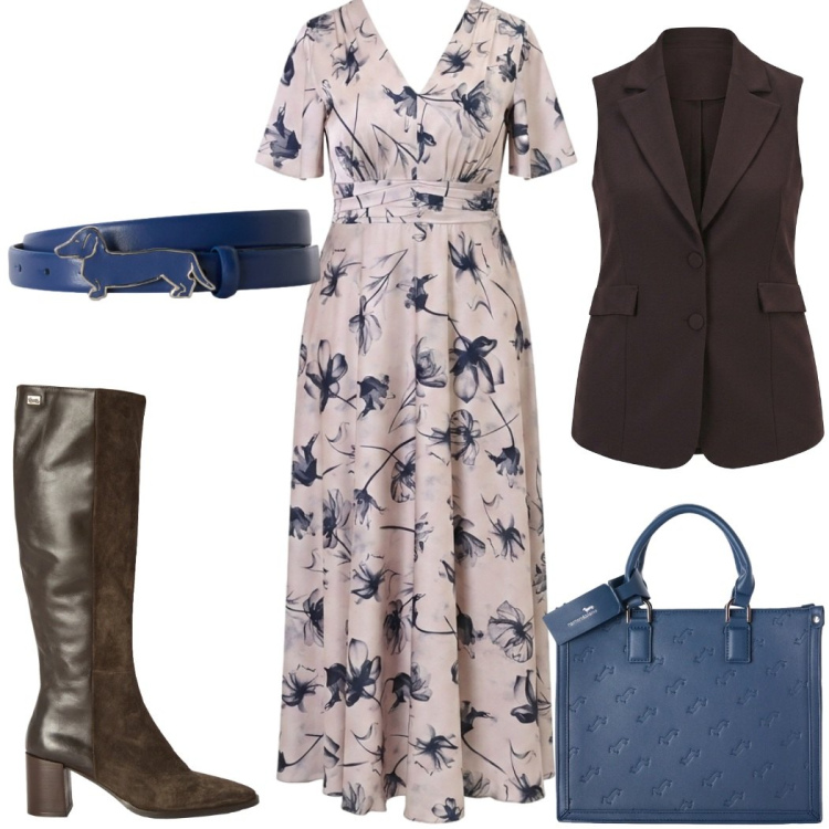 Outfit donna - Stile Boho Chic autunnale. Stile Boho per Tutti i giorni. Abbinamento con borse a mano, stivali, cinture, vestiti lunghi, gilet.