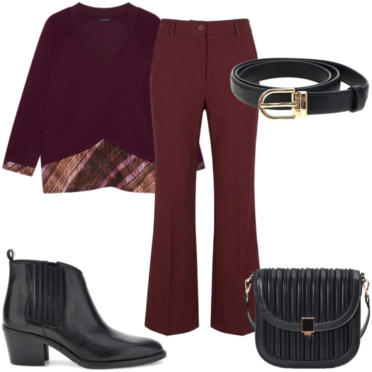 Outfit donna - Pop of red - 70s. Stile 70s per Tutti i giorni. Abbinamento con felpe, borse a tracolla, pantaloni, cinture, stivaletti texani.