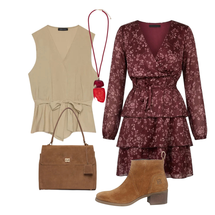 Outfit donna - Free style. Stile Boho per Tutti i giorni. Abbinamento con borse a mano, gilet, ciondoli, vestiti corti, stivaletti.