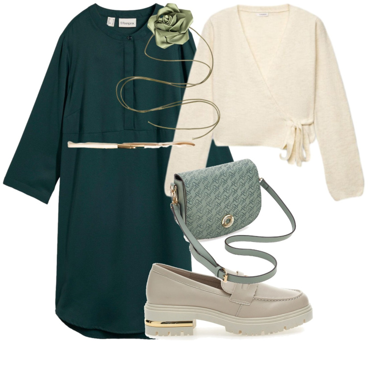 Outfit donna - Urban. per Tutti i giorni. Abbinamento con cinture, collane, cardigans, vestiti midi/longuette, mocassini, borse a tracolla.