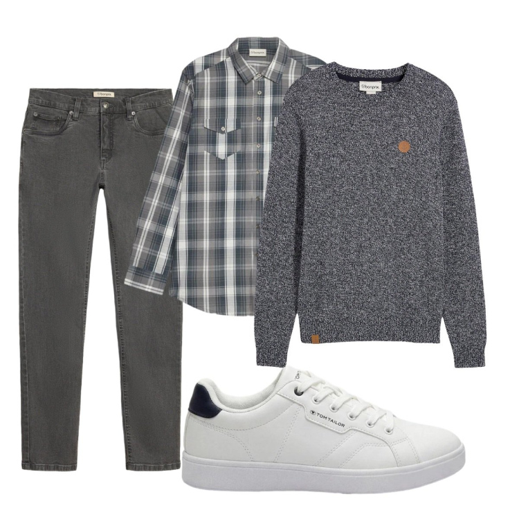 Outfit uomo - Total look #2495369. Stile Casual per Tutti i giorni. Abbinamento con sneakers, maglieria, camicie, jeans slim fit.