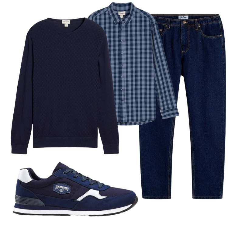 Outfit uomo - Total look #2495370. Stile Casual per Tutti i giorni. Abbinamento con sneakers, jeans dritti, camicie, maglieria.