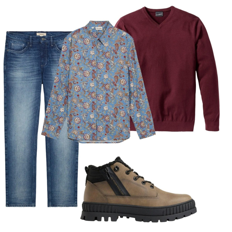 Outfit uomo - Total look #2495373. Stile Urban per Tutti i giorni. Abbinamento con maglieria, jeans dritti, stivali e stivaletti, camicie.