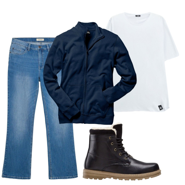 Outfit uomo - Total look #2495375. Stile Casual per Tutti i giorni. Abbinamento con t-shirt, felpe, stivali e stivaletti, jeans bootcut.